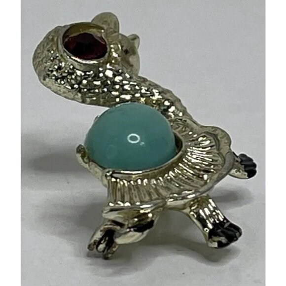 Vintage TURTLE BROOCH Pin Tortoise Rhinestone Cabochon Enamel Costume Jewelry - Picture 8 of 11